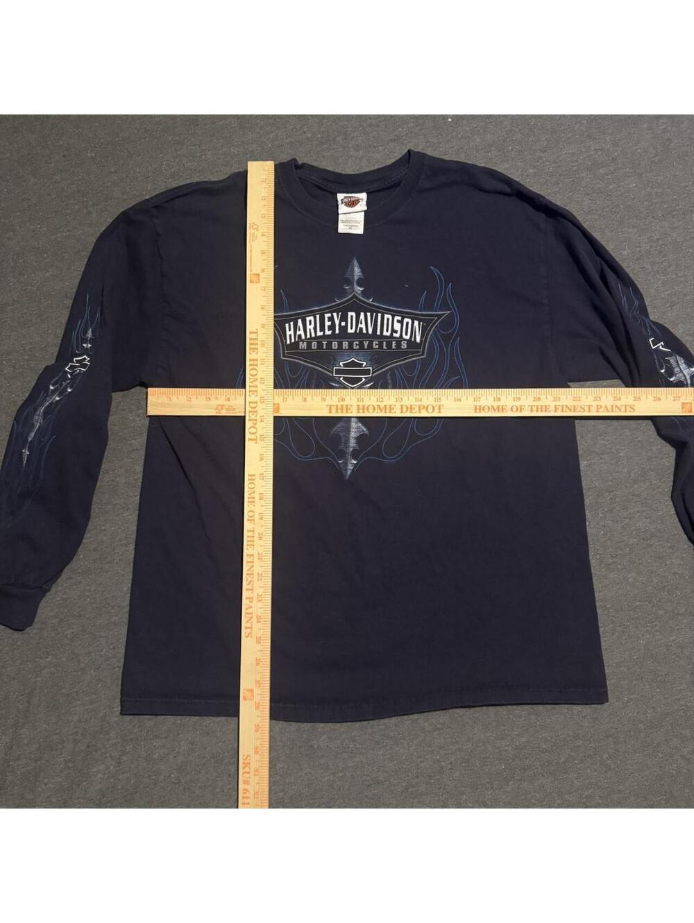 Vintage HTF Harley Davidson navy blue long sleeve blue flame shirt - Picture 2 of 5